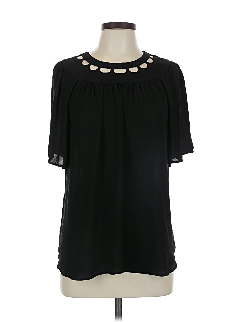 Pre-owned Ann Taylor Short Sleeve Blouse In Black