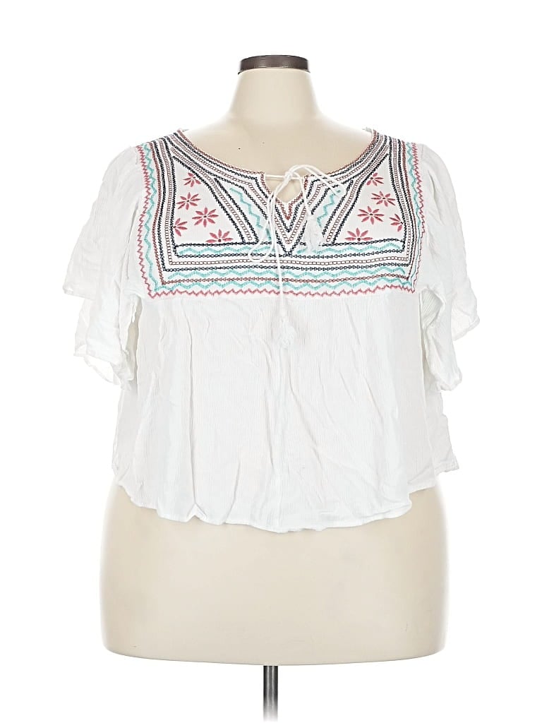 Pre-owned One Clothing Short Sleeve Blouse In White