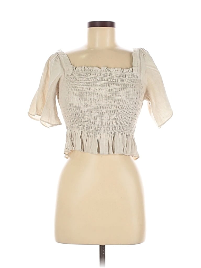 Pre-owned Lulus Short Sleeve Top Ivory Square Neckline Tops In White