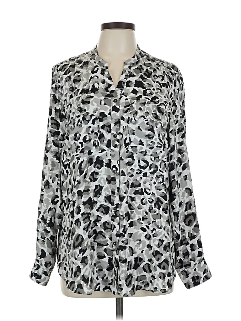 Pre-owned Jones New York Long Sleeve Blouse In Silver