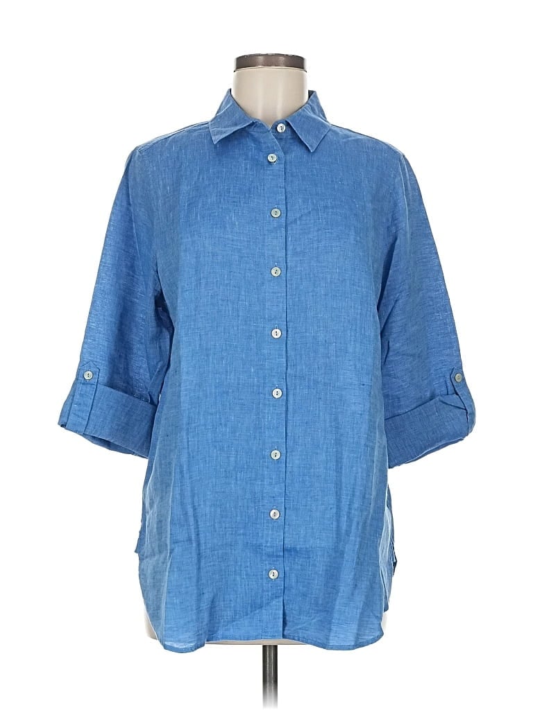 Chico's 3/4 Sleeve Button Down Shirt In Blue