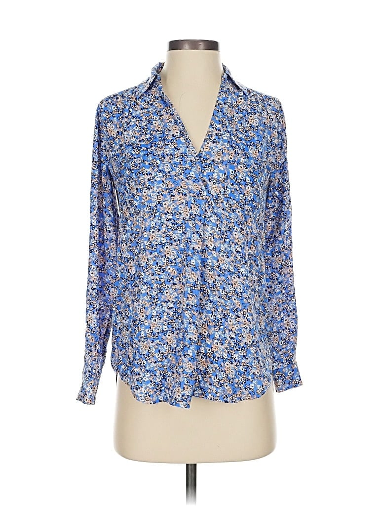 Pre-owned Ann Taylor Long Sleeve Blouse In Blue