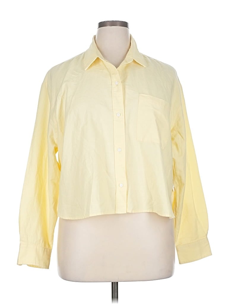 Old Navy Long Sleeve Button Down Shirt In Yellow