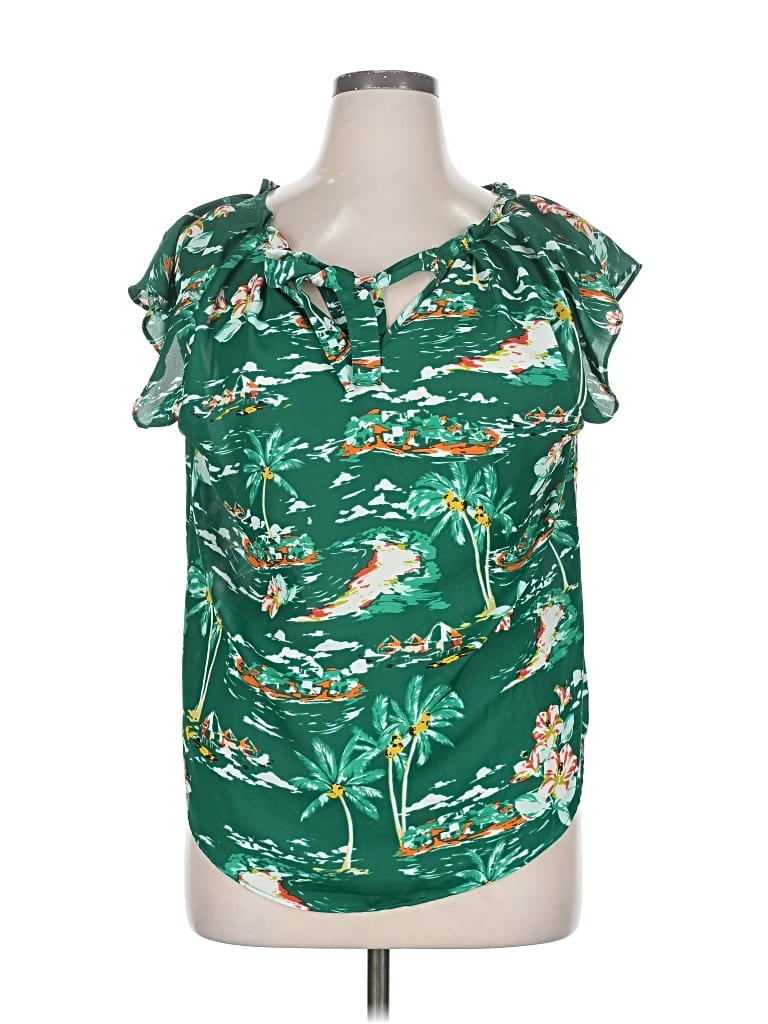 Pre-owned Lc Lauren Conrad Short Sleeve Blouse In Green