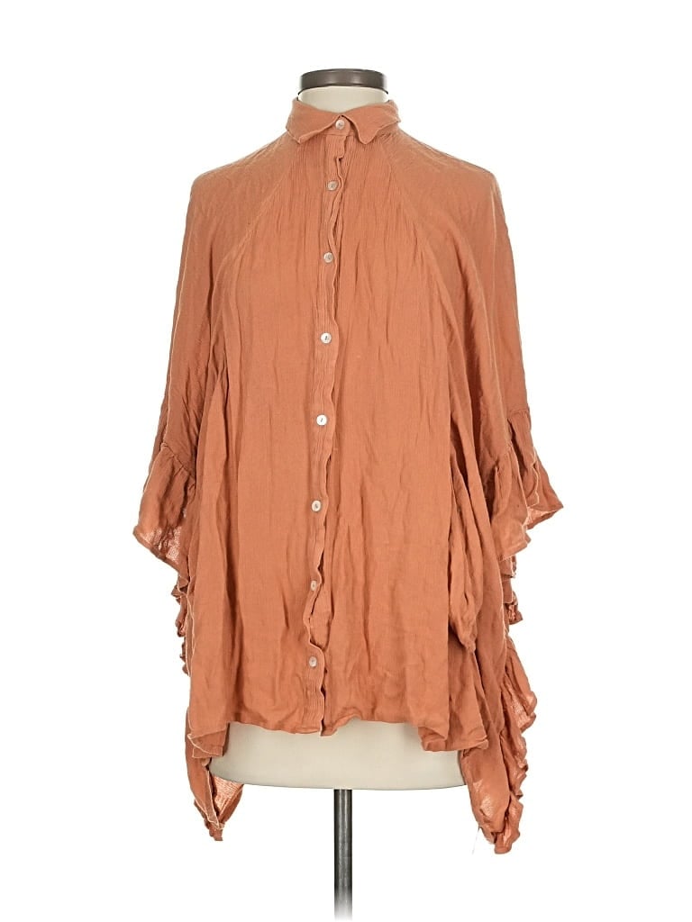 Pre-owned Free People 3/4 Sleeve Blouse In Brown