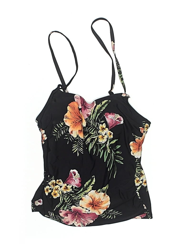 Pre-owned Kona Sol Swimsuit Top Black Floral Pattern Swimwear