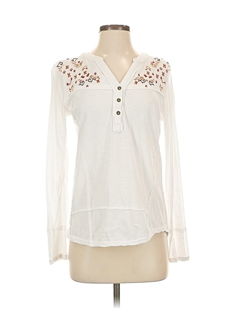 Pre-owned Lucky & Coco Long Sleeve Blouse In White