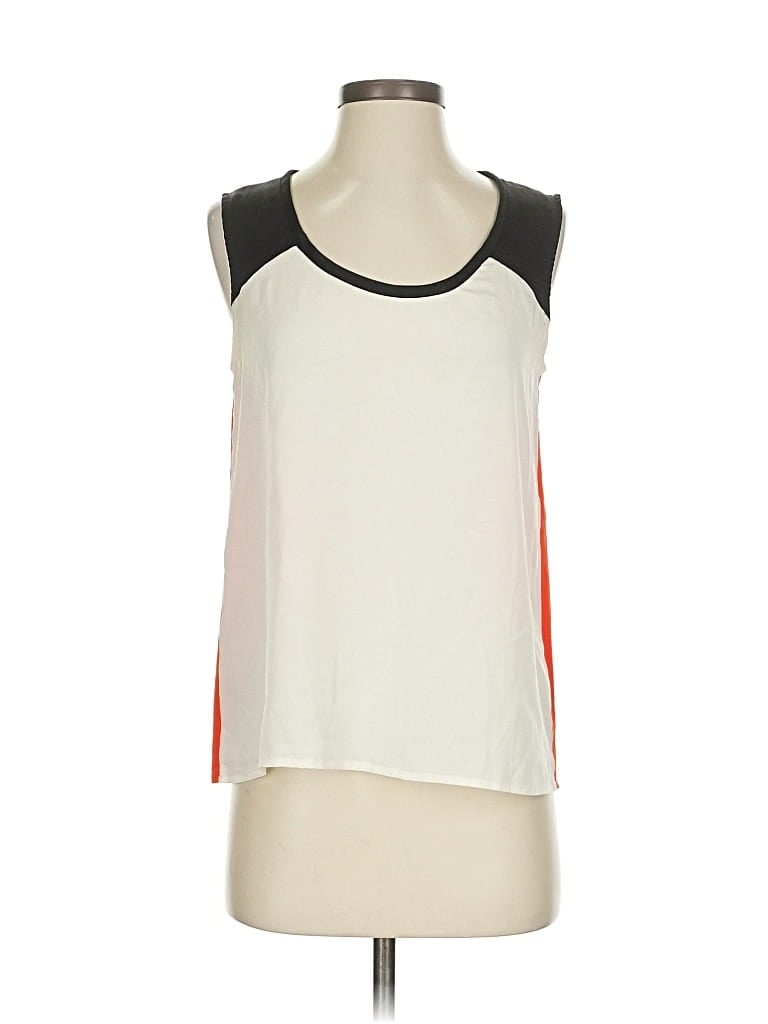 Pre-owned Mango Sleeveless Top Ivory Color Block Pattern Halter Neckline Tops In White