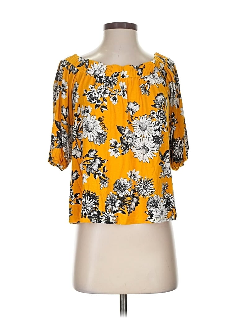 Pre-owned Loveappella Short Sleeve Blouse In Yellow