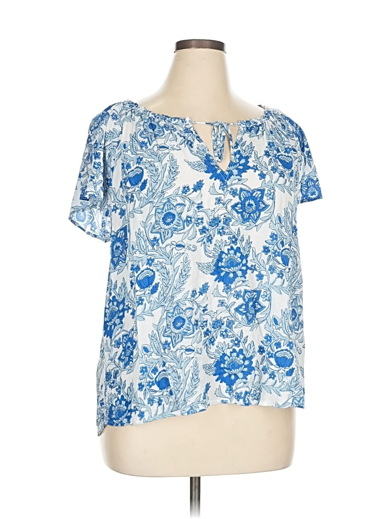Pre-owned Chelsea & Theodore Short Sleeve Blouse In Blue