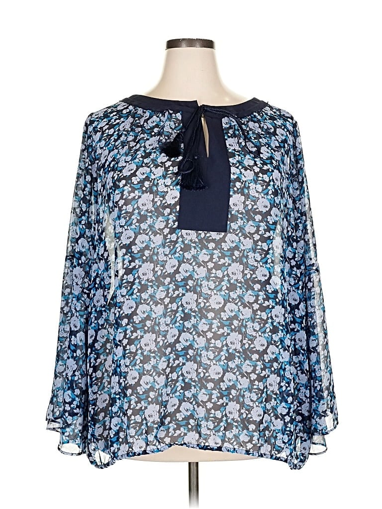 Pre-owned Lane Bryant Long Sleeve Blouse In Blue