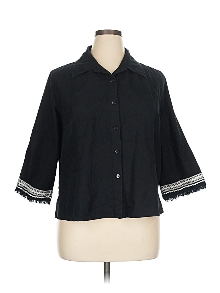 Pre-owned Robert Louis 3/4 Sleeve Button Down Shirt In Black