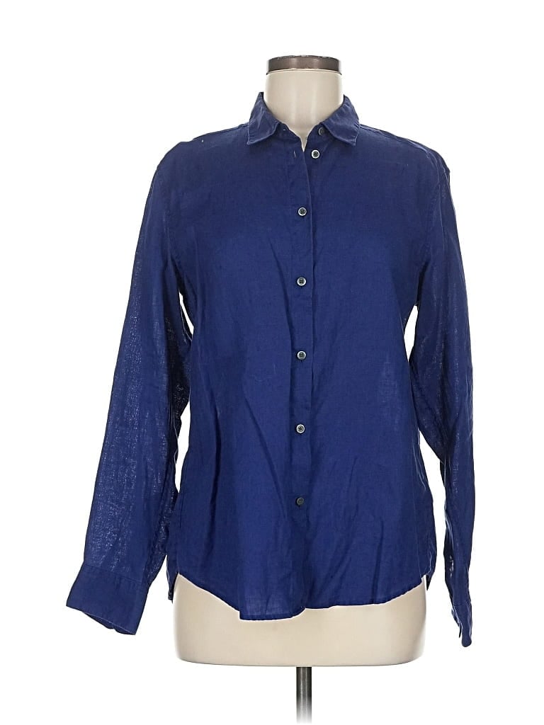 Pre-owned Uniqlo Long Sleeve Blouse In Blue