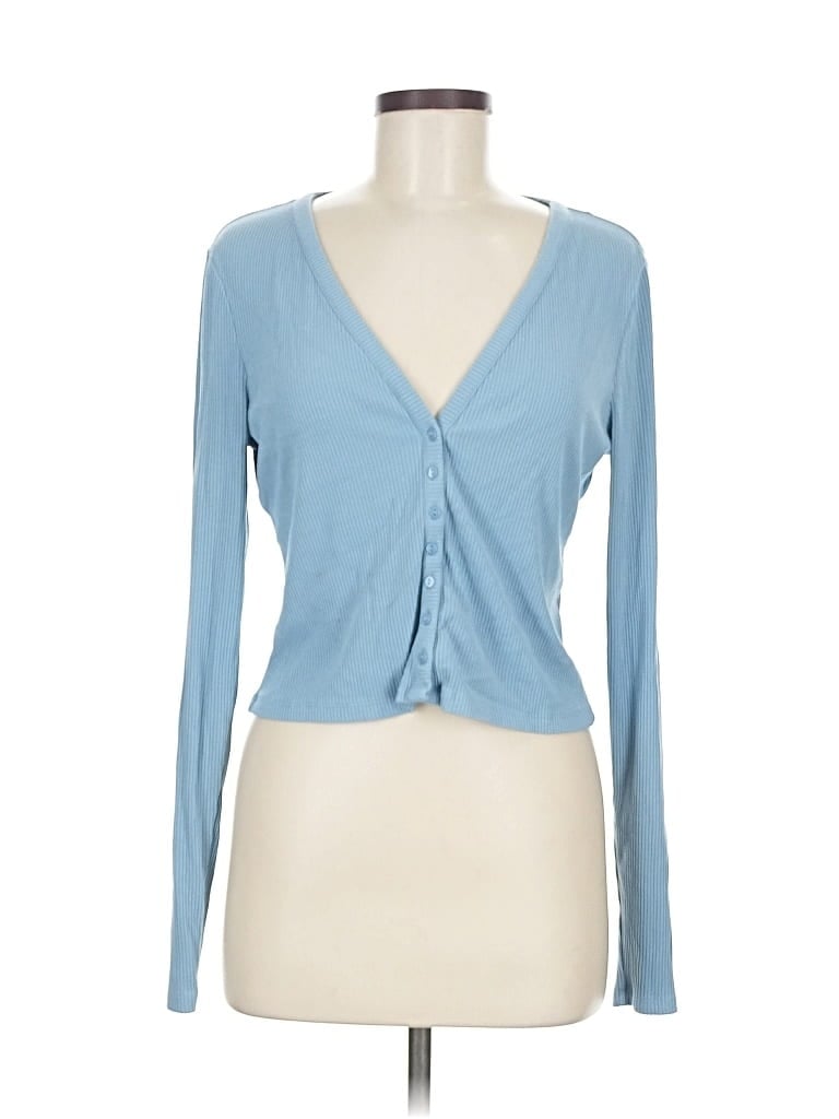 Pre-owned H&m Long Sleeve Top Blue Plunge Neckline Tops