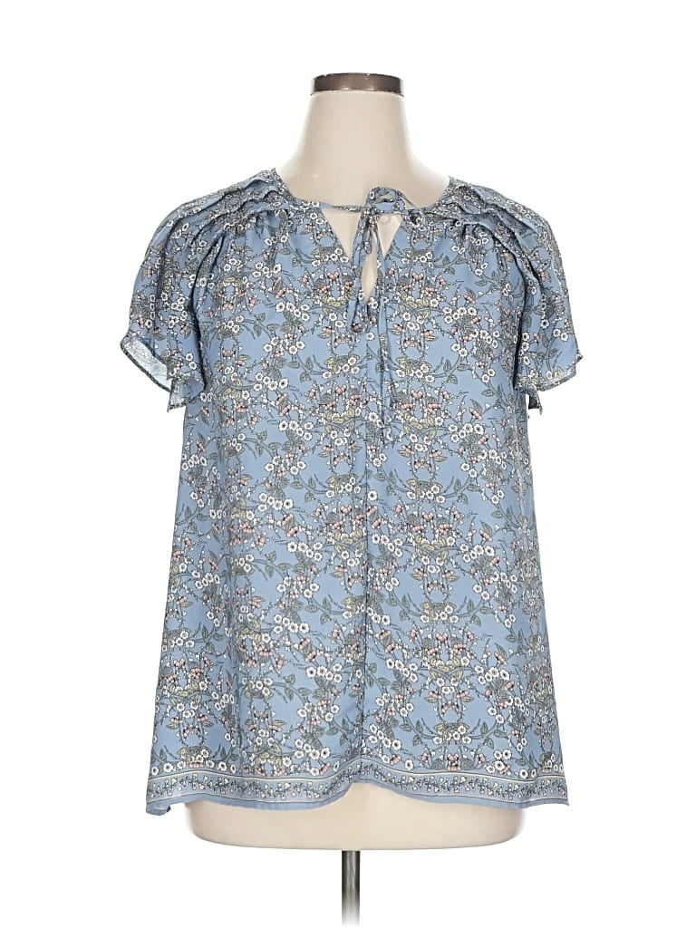 Pre-owned Max Studio Short Sleeve Blouse In Blue