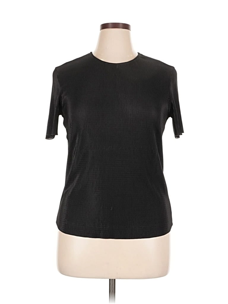 Pre-owned Kathie Lee Short Sleeve Top Black Mock Neckline Tops
