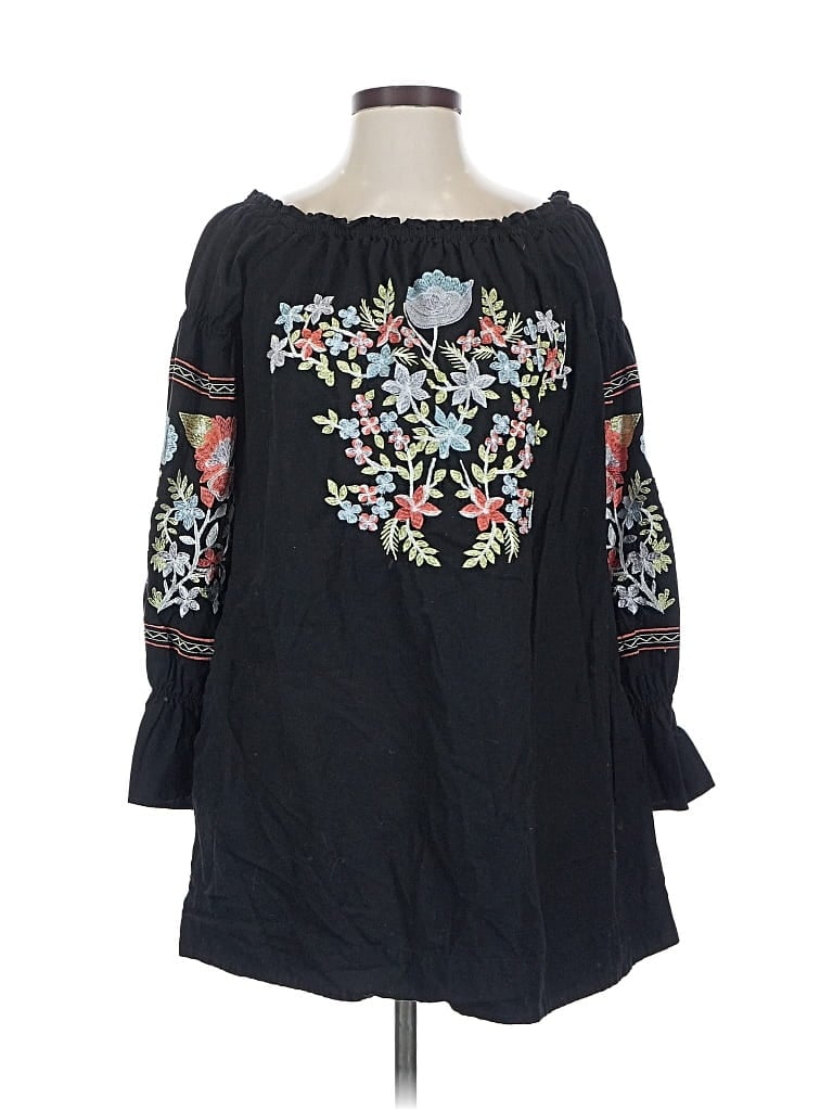 Pre-owned Free People 3/4 Sleeve Blouse In Black