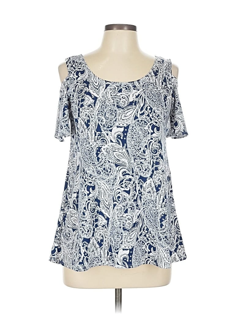 Pre-owned Slinky Brand Short Sleeve Top Blue Cold Shoulder Neckline Tops