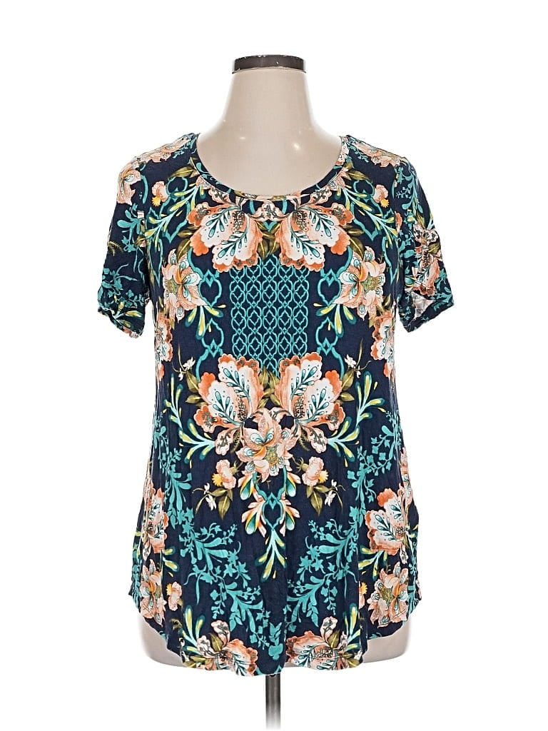 Pre-owned Jm Collection Short Sleeve Blouse In Blue