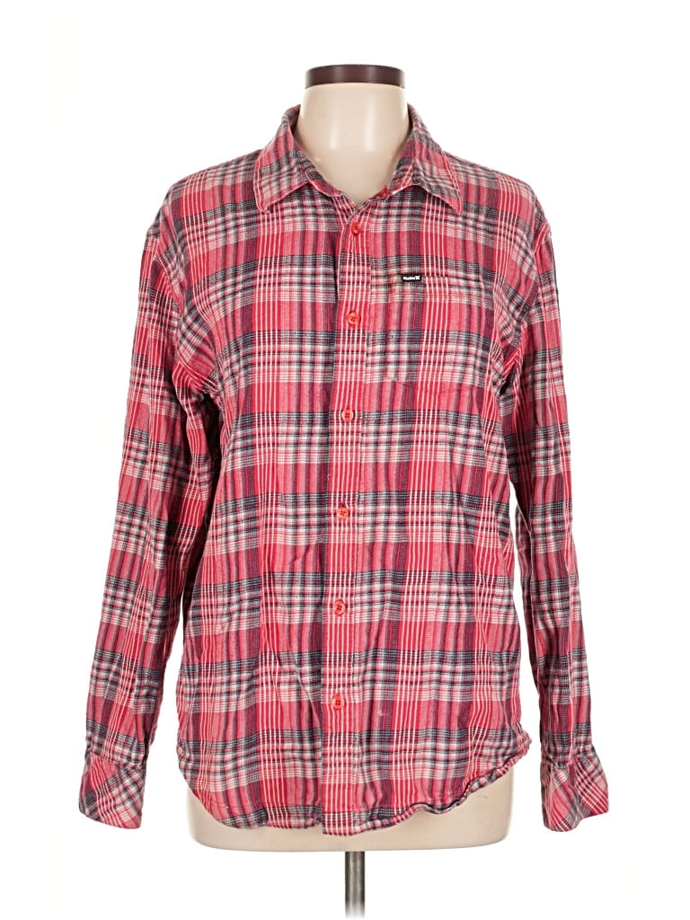 Pre-owned Hurley Long Sleeve Button Down Shirt In Red