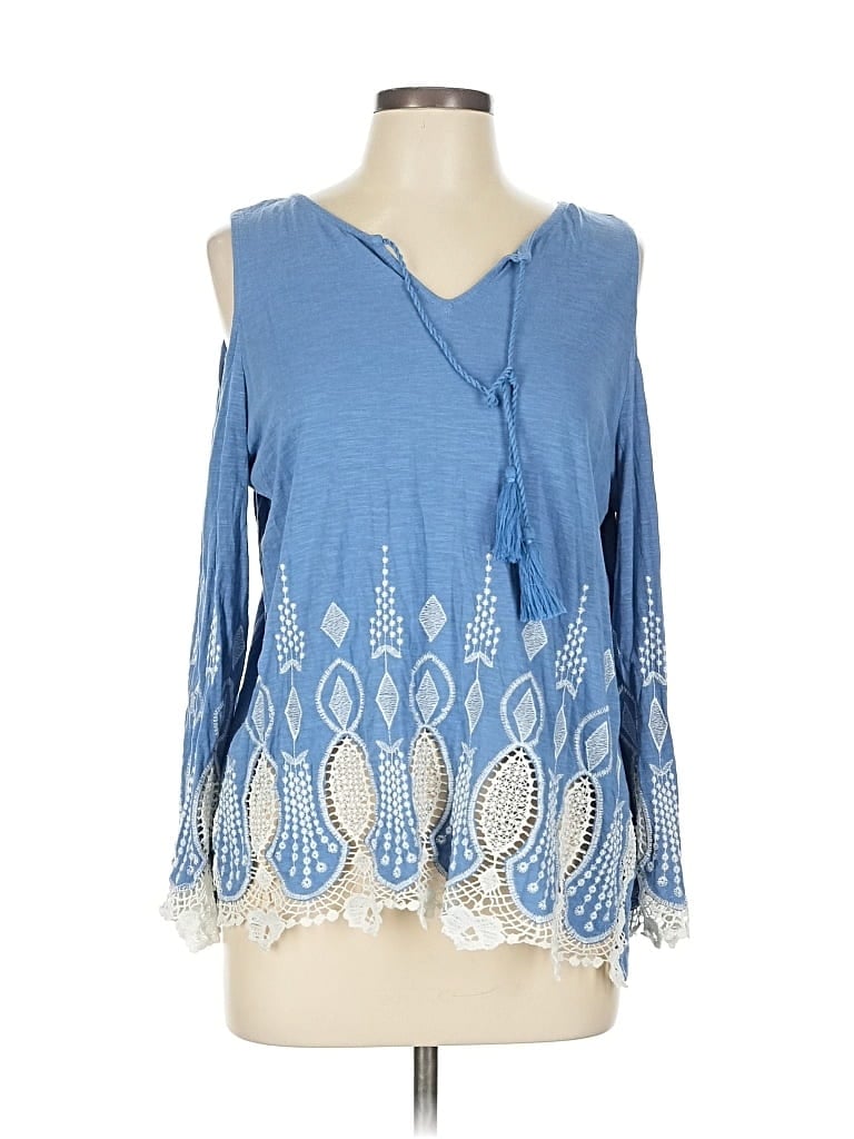 Pre-owned Chico's Long Sleeve Blouse In Blue