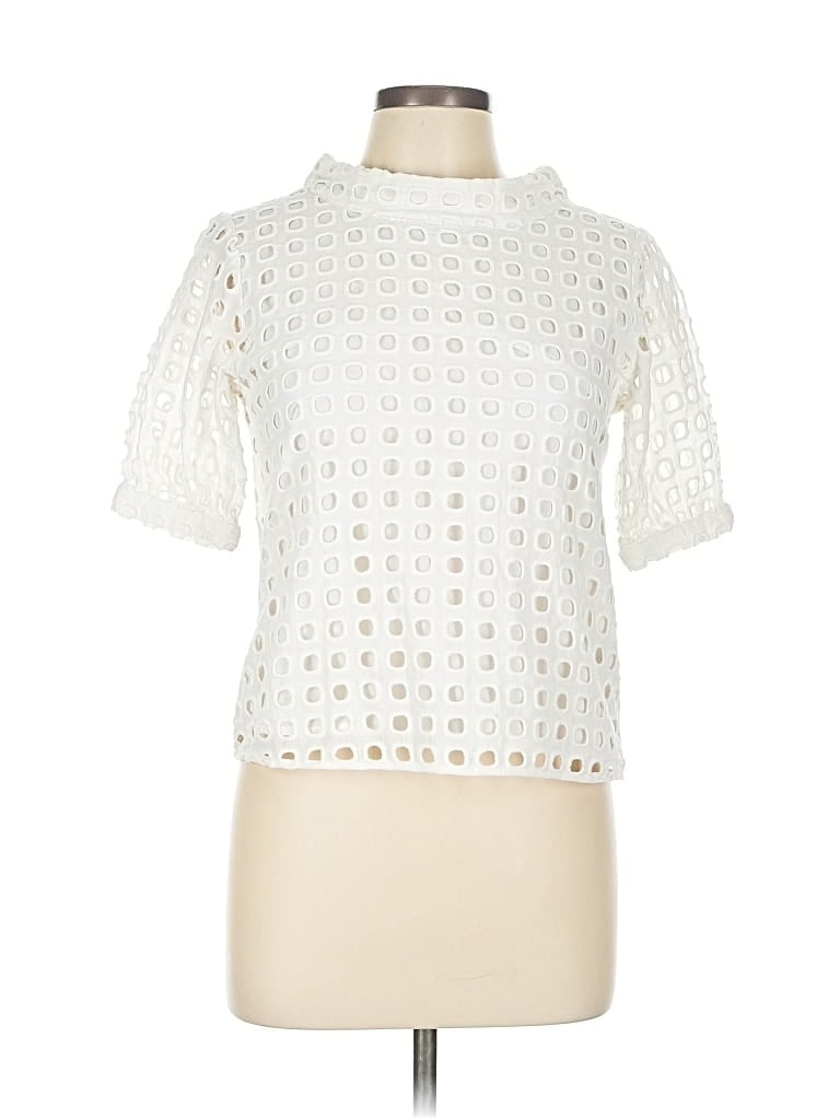 Pre-owned Wolven Short Sleeve Top White Mock Neckline Tops