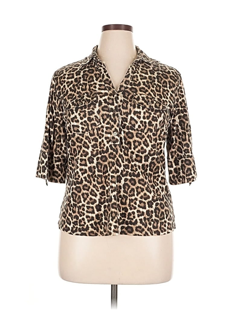 Pre-owned Cathy 3/4 Sleeve Button Down Shirt In Brown