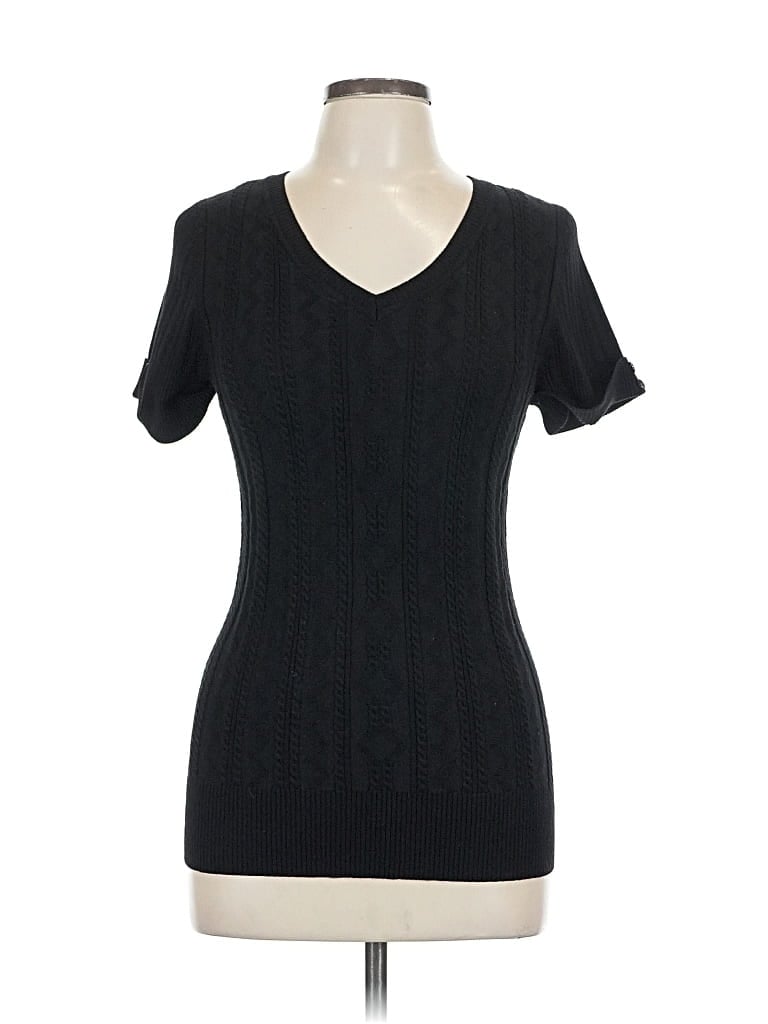 Pre-owned Carolyn Taylor Short Sleeve Top Black V Neck Tops