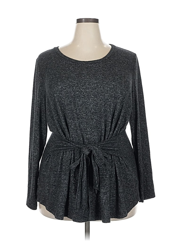 Pre-owned Style & Co Long Sleeve Top Gray Crew Neck Tops