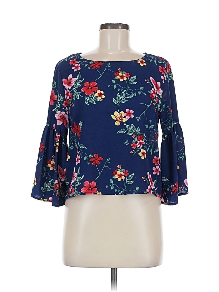 Pre-owned Stella Tweed 3/4 Sleeve Blouse In Blue