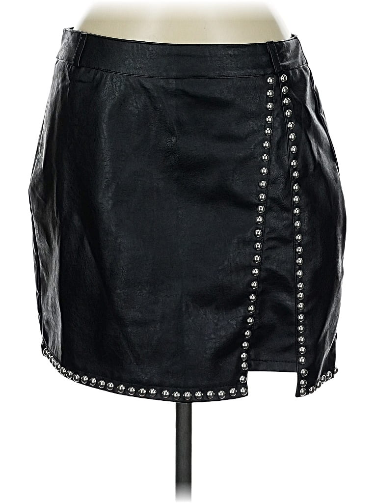 Pre-owned Cbr Faux Leather Skirt In Black