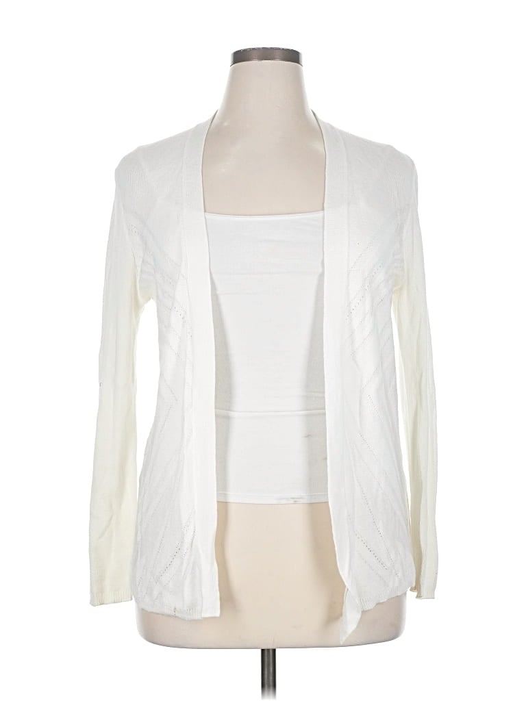 Pre-owned Cable & Gauge Cardigan Sweater In White