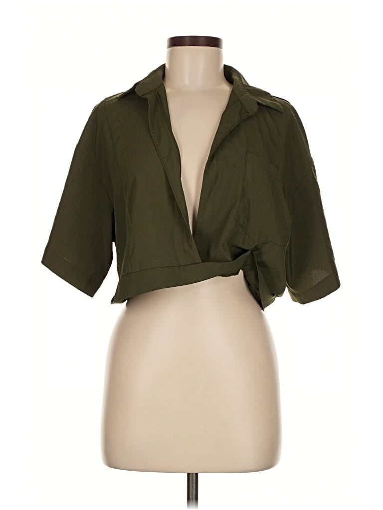 Pre-owned Prettylittlething 3/4 Sleeve Blouse In Green
