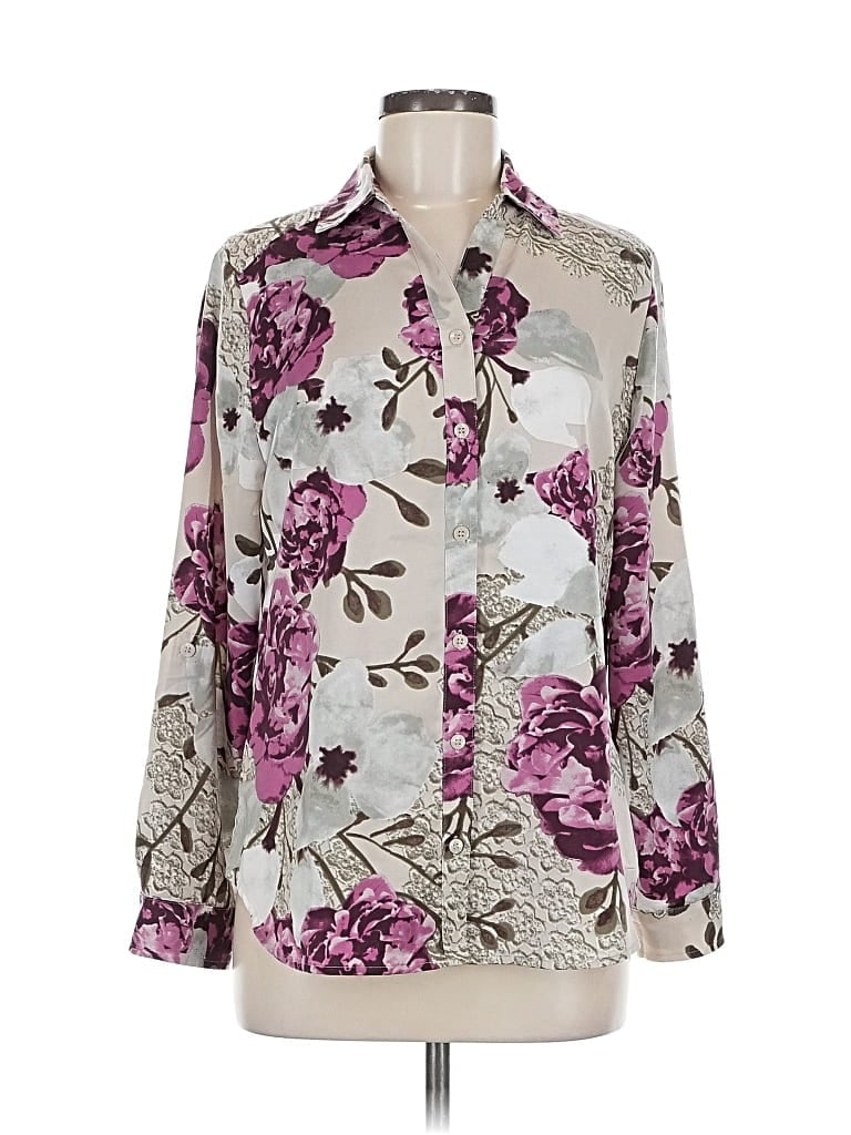 Pre-owned Chico's Long Sleeve Blouse In Silver