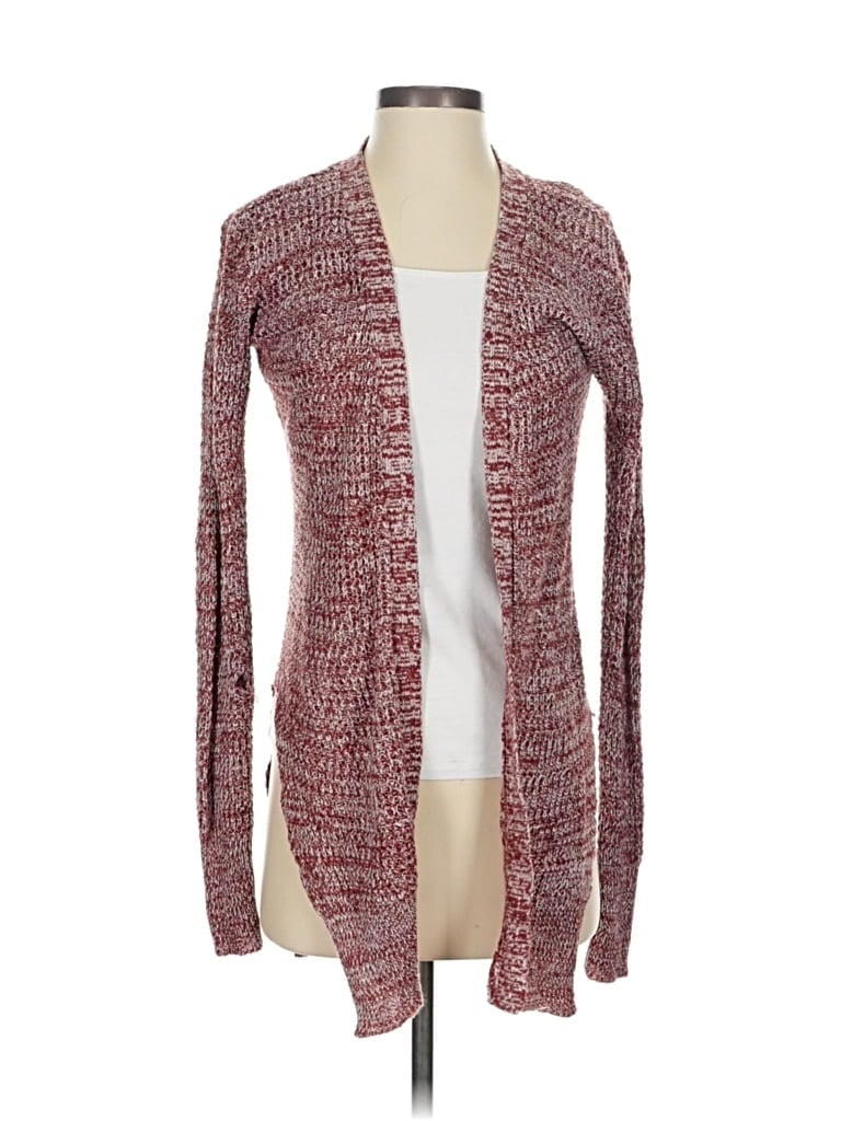 Pre-owned No Comment Cardigan Sweater In Burgundy