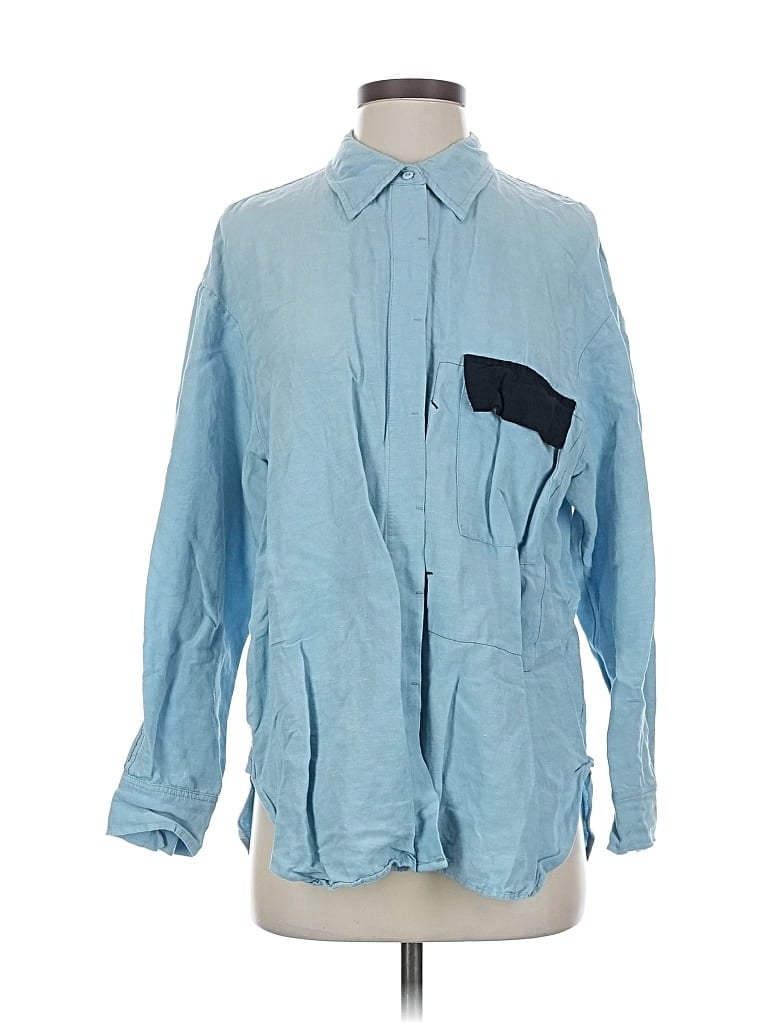 Pre-owned Mng Long Sleeve Button Down Shirt In Blue