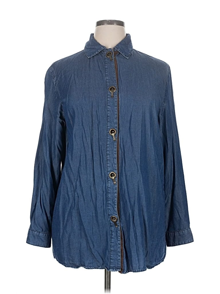 Pre-owned Soft Surroundings 3/4 Sleeve Button Down Shirt In Blue