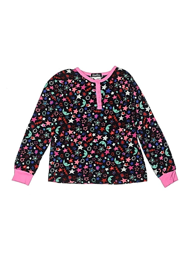 Pre-owned Cuddl Duds Kids' Long Sleeve Top Black Hearts Pattern Keyhole Neckline Tops