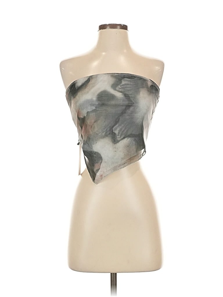 Yozy Tube Top Gray Print Pattern Strapless Neckline Tops In Gray