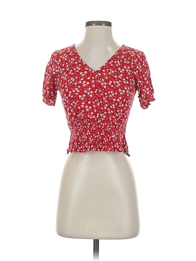 Pre-owned Abercrombie & Fitch Short Sleeve Top Red Sweetheart Neckline Tops