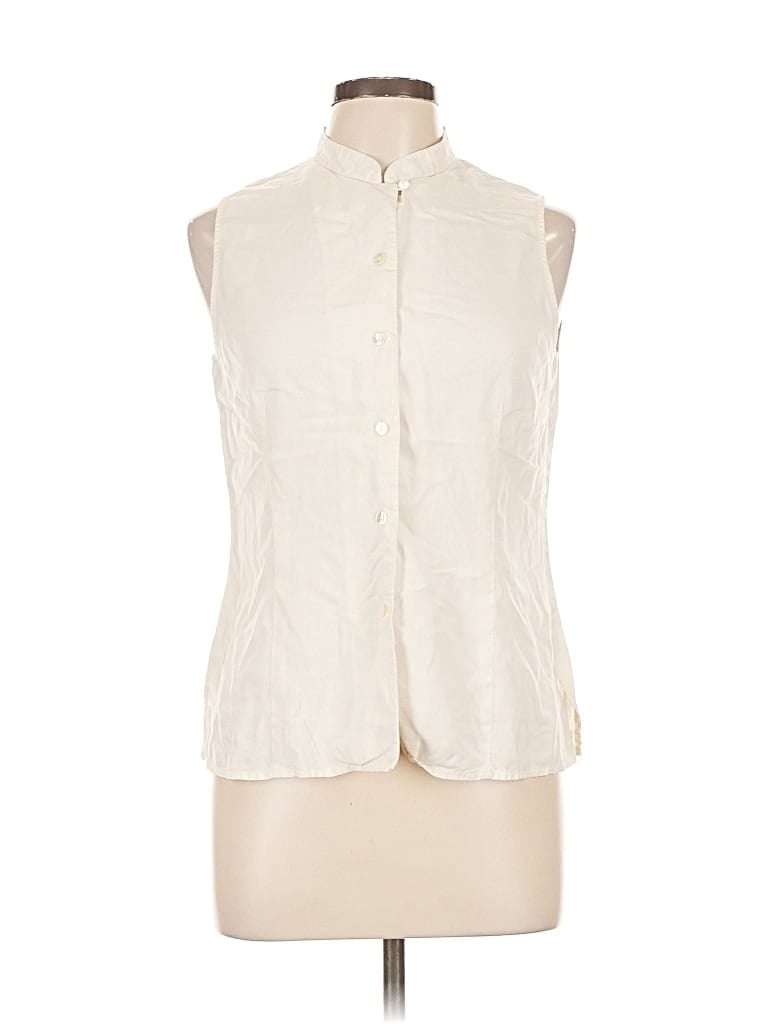 Pre-owned Ann Taylor Sleeveless Button Down Shirt In White