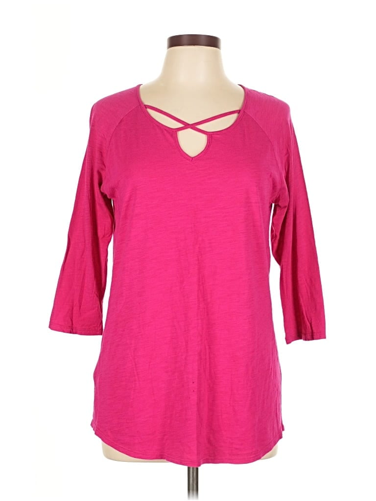 Pre-owned Eddie Bauer 3/4 Sleeve Top Pink Keyhole Neckline Tops