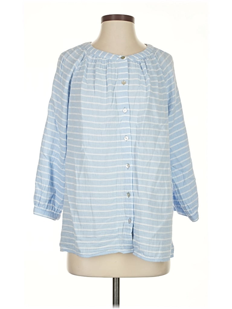 Pre-owned Jjill 3/4 Sleeve Button Down Shirt In Blue