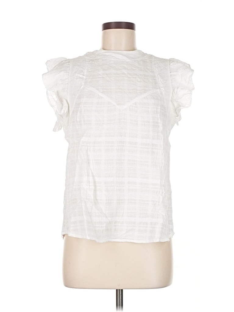 Pre-owned Amour Vert Short Sleeve Top White Ruffles Neckline Tops