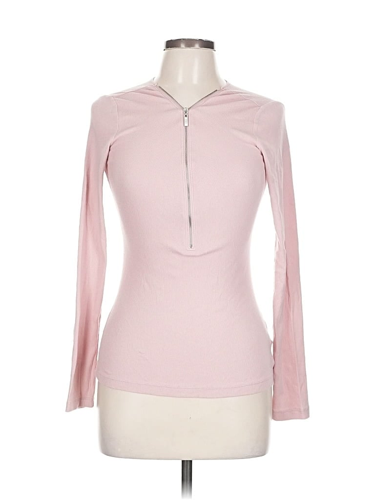 Pre-owned Guess Long Sleeve Top Pink Keyhole Neckline Tops