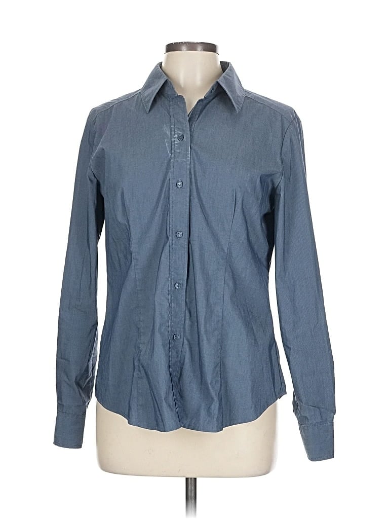 Pre-owned New York And Company Long Sleeve Button Down Shirt In Blue