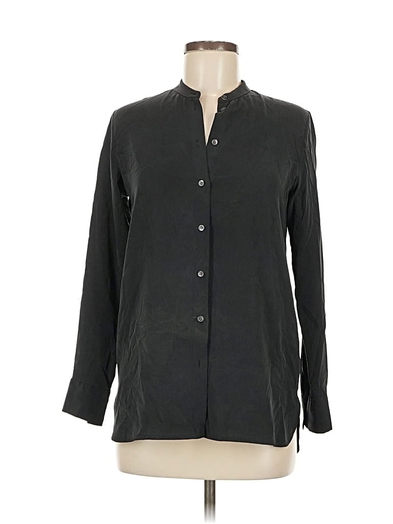 Pre-owned Everlane Long Sleeve Silk Top Gray Mock Neckline Tops