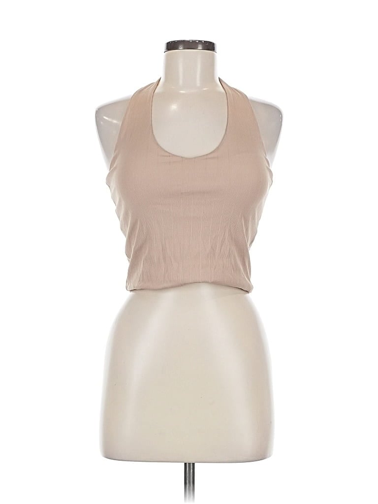 Pre-owned Klassy Network Tank Top Tan Halter Neckline Tops In Brown