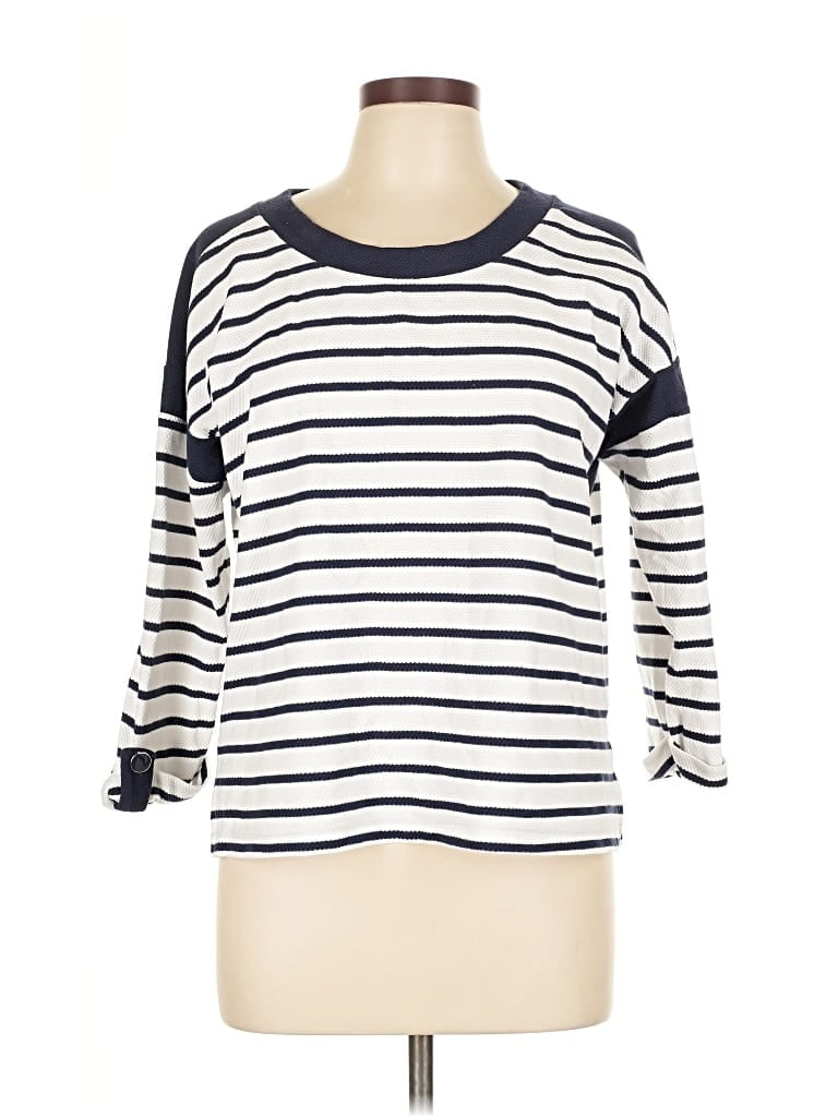 Pre-owned Tribal 3/4 Sleeve Top Ivory Boatneck Tops In White