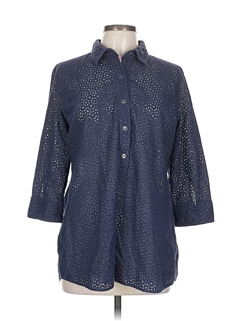 Pre-owned Coldwater Creek 3/4 Sleeve Button Down Shirt In Blue